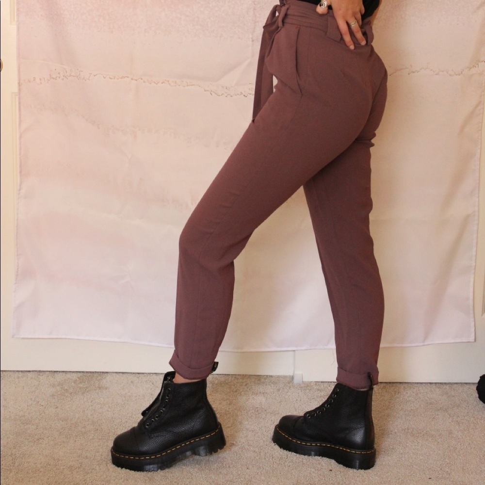 EXPRESS Plum Paper bag trousers